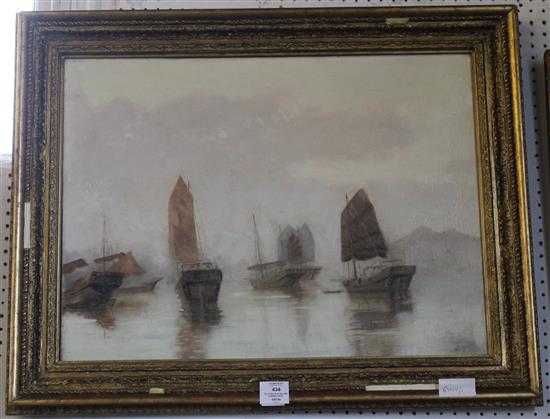 Oil of boats by William Cushing Loring